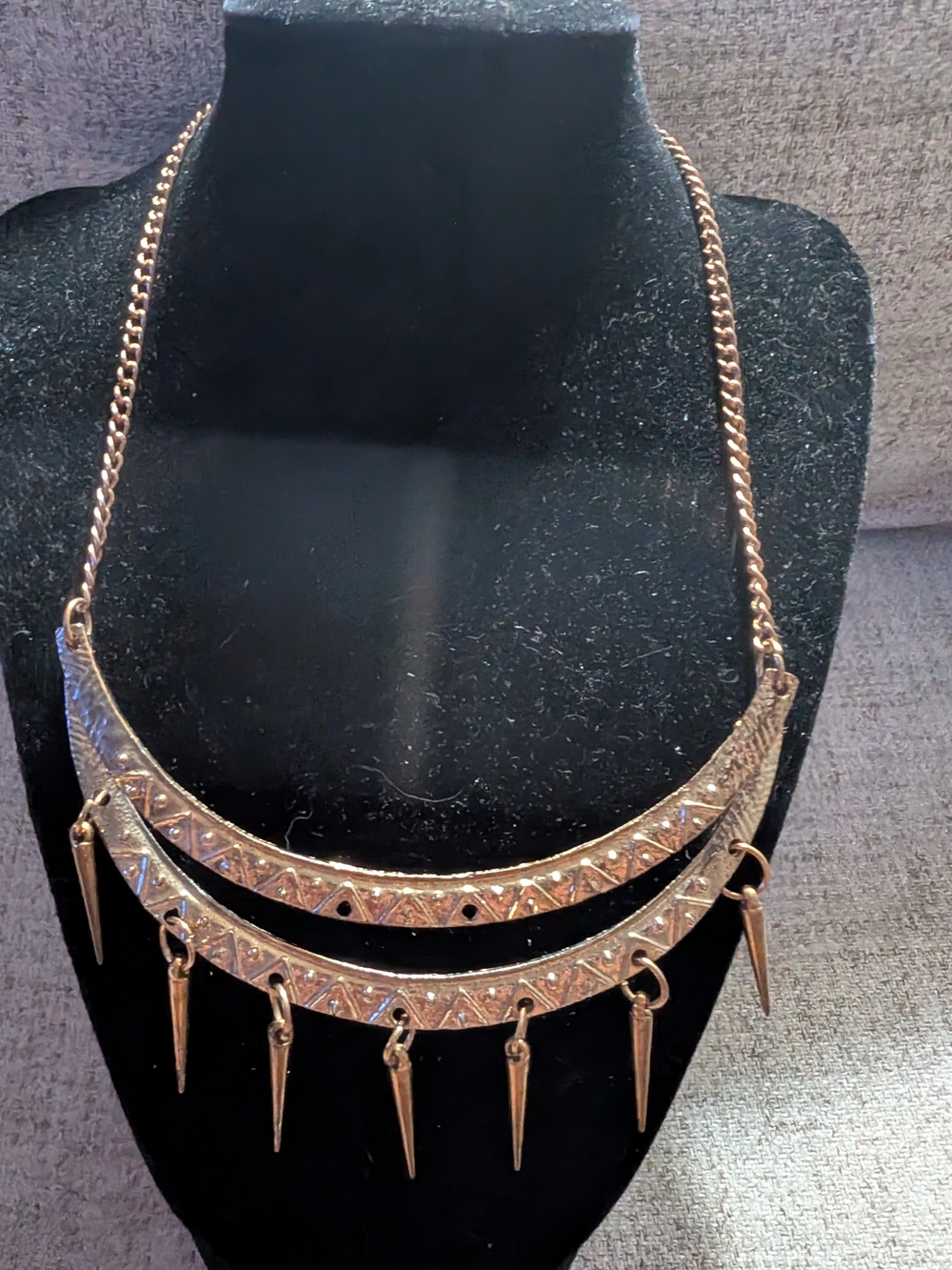 Gold-Tone Tribal Dagger Pendant Statement Necklace